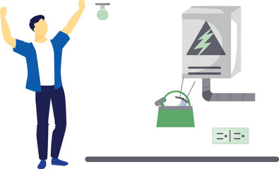 The boy is showing electric circuit