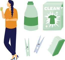 The girl is looking cleaning powder.