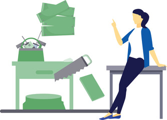 The girl is repairing the table