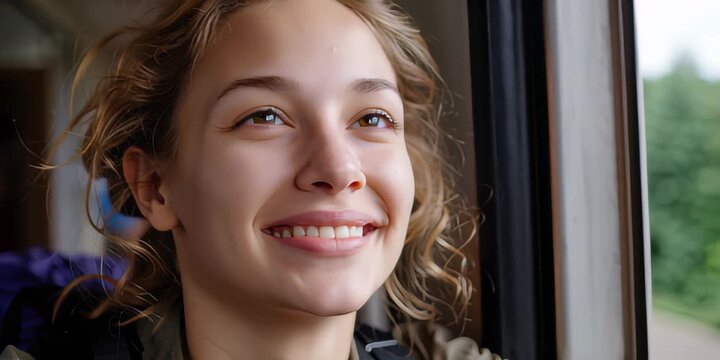 Embrace the exciting prospects of a new chapter unfolding, a hopeful journey filled with fresh beginnings, as this young woman gazes optimistically towards the future