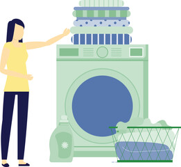 Woman carrying clothes for cleaning