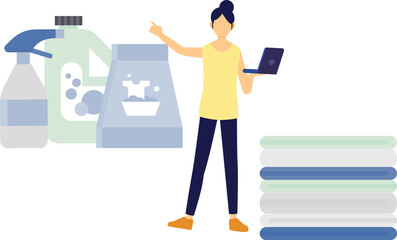 Woman is pointing washing powder.