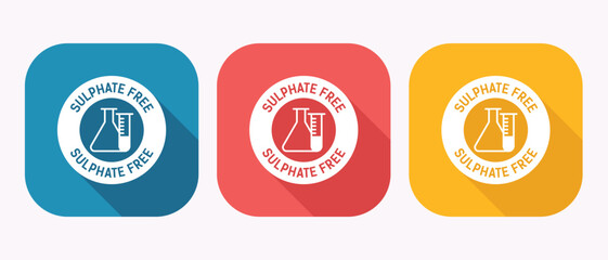 Sulphate Free Icon Set in Blue Red and Yellow Square Backgrounds