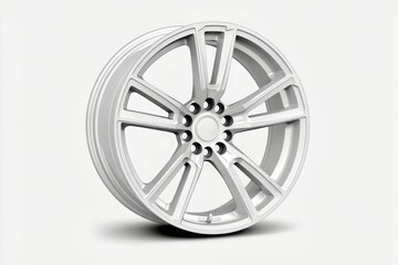 White car wheel with minimal pattern positioned on right side under studio lighting on clean white background for automotive design and product display