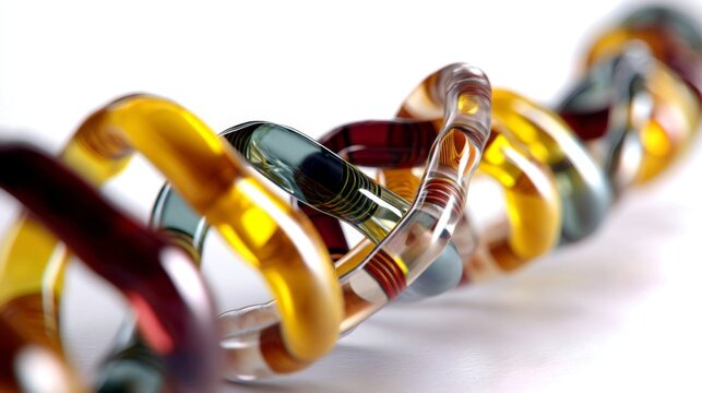 Illuminated Chromosome Bands in Karyotyping for Medical Diagnosis with Golden Hour Lighting and Motion Blur Effects on White Background