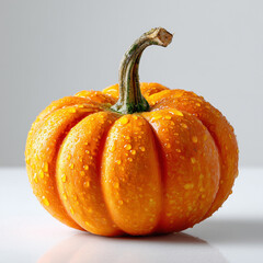 one pumkin on whit background, hyperrealistic photo