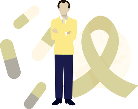 The boy is showing aids pills.