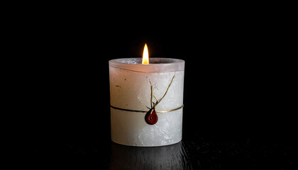 Single candle burning in darkness, symbol of memory, warmth, and quiet reflection