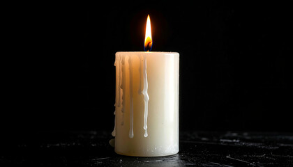 Single candle burning in darkness, symbol of memory, warmth, and quiet reflection