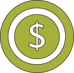 Shiny golden dollar coin icon isolated on white background. Finance, banking, and business money symbol vector illustration.