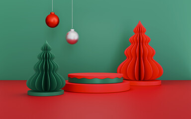 Christmas with xmas pine tree decoration for christmas product display with copy space