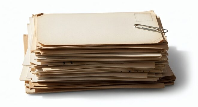 Stacked Old Letters Nostalgia in Paper with Paperclip Memory Archive.