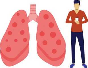 Boy is using mobile standing near lungs.