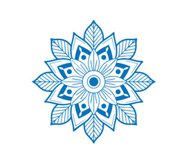 Detailed blue floral pattern displays radial symmetry on a plain white background perfectly