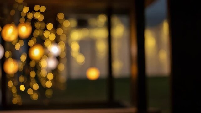 Warm spherical paper lanterns hanging outdoors with blurred string lights in the background.
