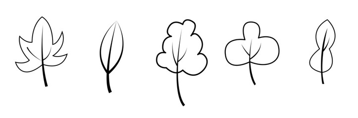 Black and white hand-drawn illustrations of trees