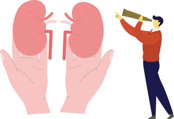 The man is looking at lungs by using spyglass