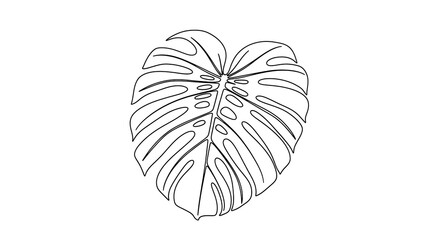 Fototapeta premium Elegant Monstera Deliciosa Leaf Drawn in a Single Continuous, Unbroken Line.