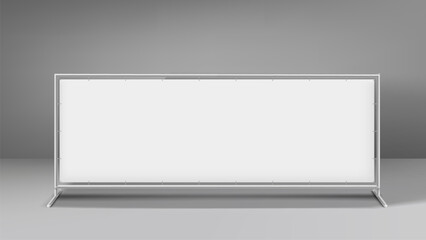 Long billboard in grey interior. 3d vector mockup