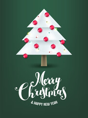 Abstract white Christmas tree with calligraphic inscription. Vector illustration