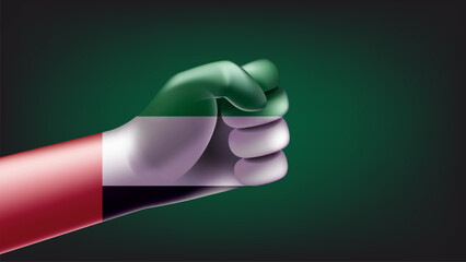 Fist with flag of UAE. 3d vector illustration