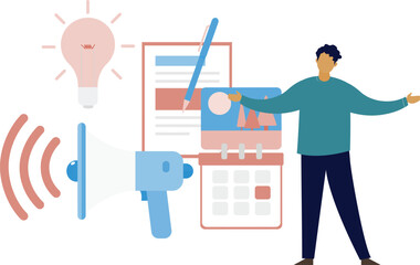 The boy is presenting new ideas for marketing website