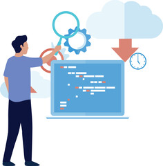 The boy is searching cloud data