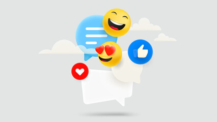 Social media communication concept. 3d vector illustration