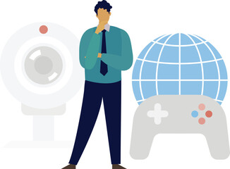 The boy is thinking about video game