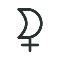 Selena astrology symbol. White crescent Moon vector sign with editable stroke