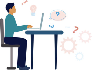 The boy is working on website problems