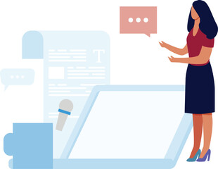 The female is doing marketing online