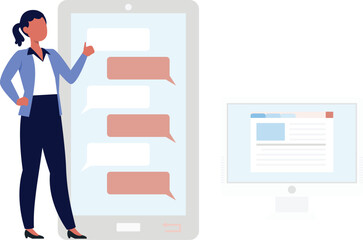 The girl is explaining mobile message bubbles