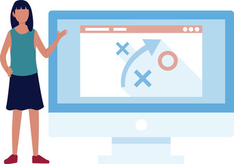 The girl is explaining website on monitor