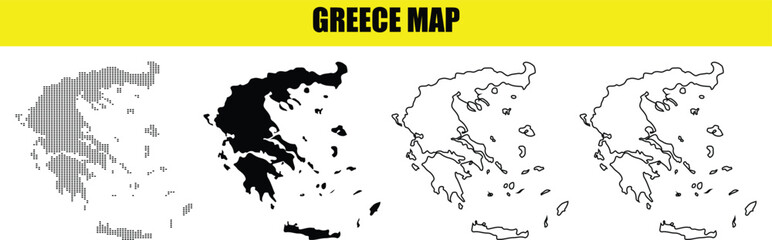 Hand made Greece map vector set outline and silhouette versions for geographic and travel designs Transparent PNG