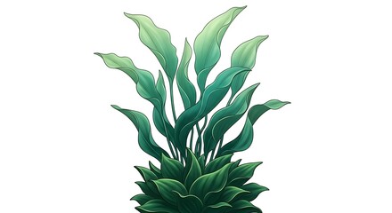 Obraz premium Lush Green Anubias Plant with Wavy Leaves, Isolated on White Background.