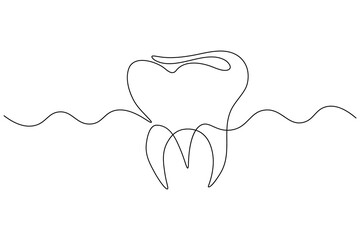 Dental tooth icon simple one line art design isolated on white background
