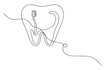 Dental tooth icon simple one line art design isolated on white background
