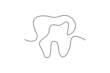 Dental tooth icon simple one line art design isolated on white background
