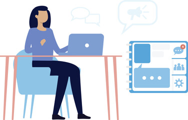 The girl is working about messaging bubble