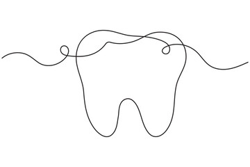 Dental tooth icon simple one line art design isolated on white background
