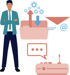 The man is setting data transfer