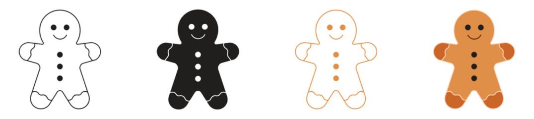 Gingerbread man cookie icon set, sweets pastry concept. Cookie human with smile sign on white background. Vector illustration.