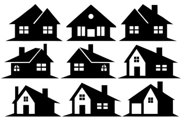set of House and Home Silhouette Icons Isolated on White Background
