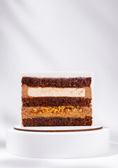 Decadent chocolate layered cake with creamy fillings and smooth frosting