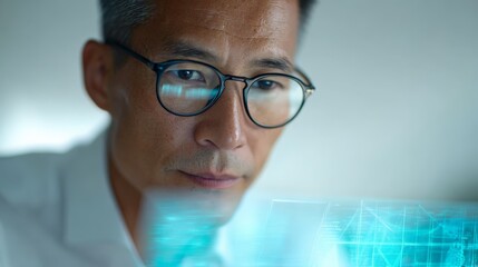 Advanced research professional manipulating digital holographic display, processing scientific data in cutting edge laboratory environment with precision and technological expertise