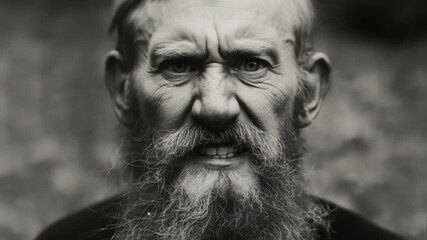 Angry old bearded man staring intensely