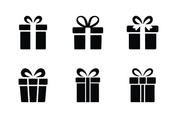 Vector gift box set design, Black present silhouette with ribbon and bow illustration