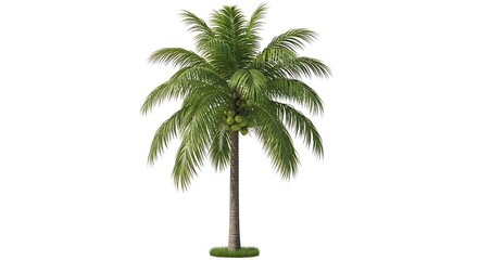 Lush Tropical Coconut Palm Tree with Green Fronds Isolated on Clean White Background.