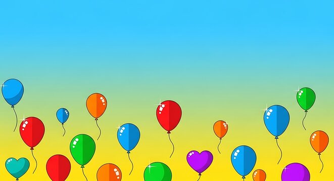 Colorful Balloons Floating Against a Gradient Sky Background.